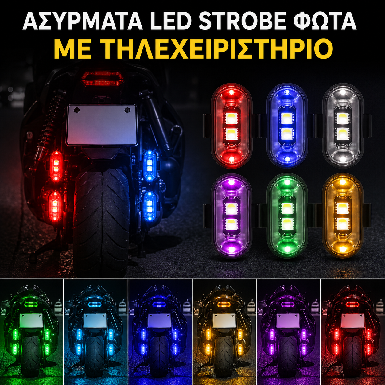 Ασύρματα LED Strobe Φώτα με Τηλεχειριστήριο